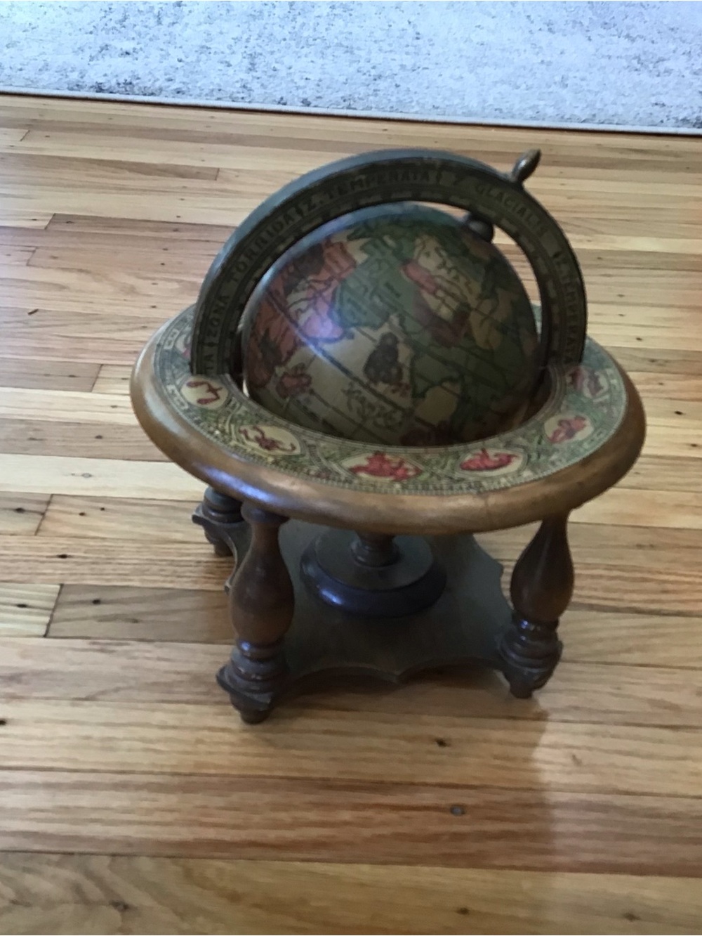 Tabletop Globe Freestanding on Wooden Base Stand, Brown/Multicolor